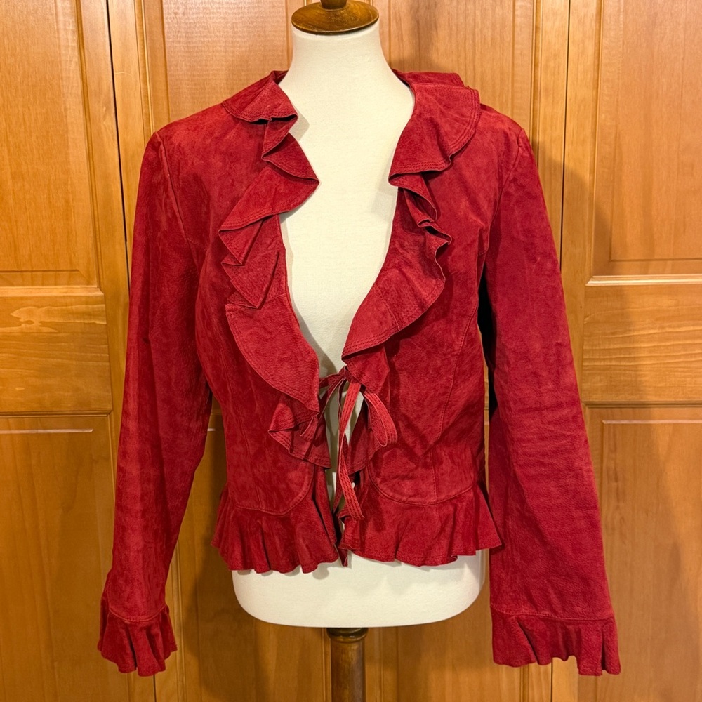 Live a Little Y2K Vintage Red Ruffled Washable Suede Jacket